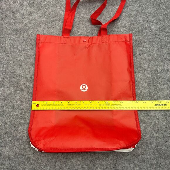 Lululemon Reusable Tote Red White Classic Shopping Bag Snap Closure Authentic - Picture 5 of 5